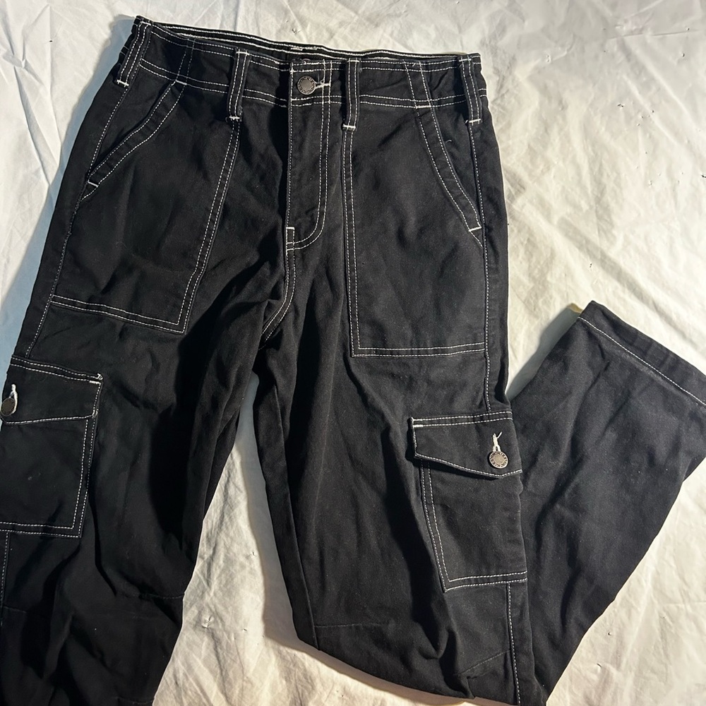 Dickies Women's Black Cargo Jeans with White Stitching